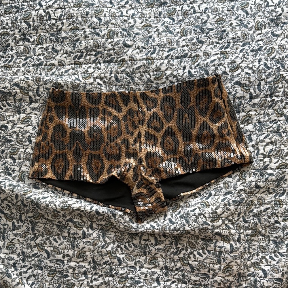 Leopard Print Sequin Shorts